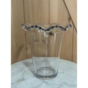 Vintage Imperial Glass Candlewick Crimped Flip/Ruffled Clear Glass Large Vase